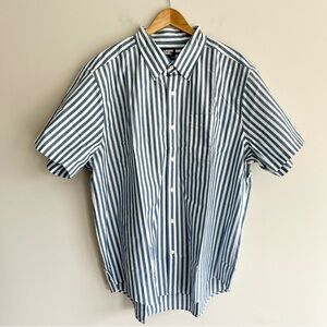 Lands' End Blue Striped Short Sleeve Button Down Shirt XXL